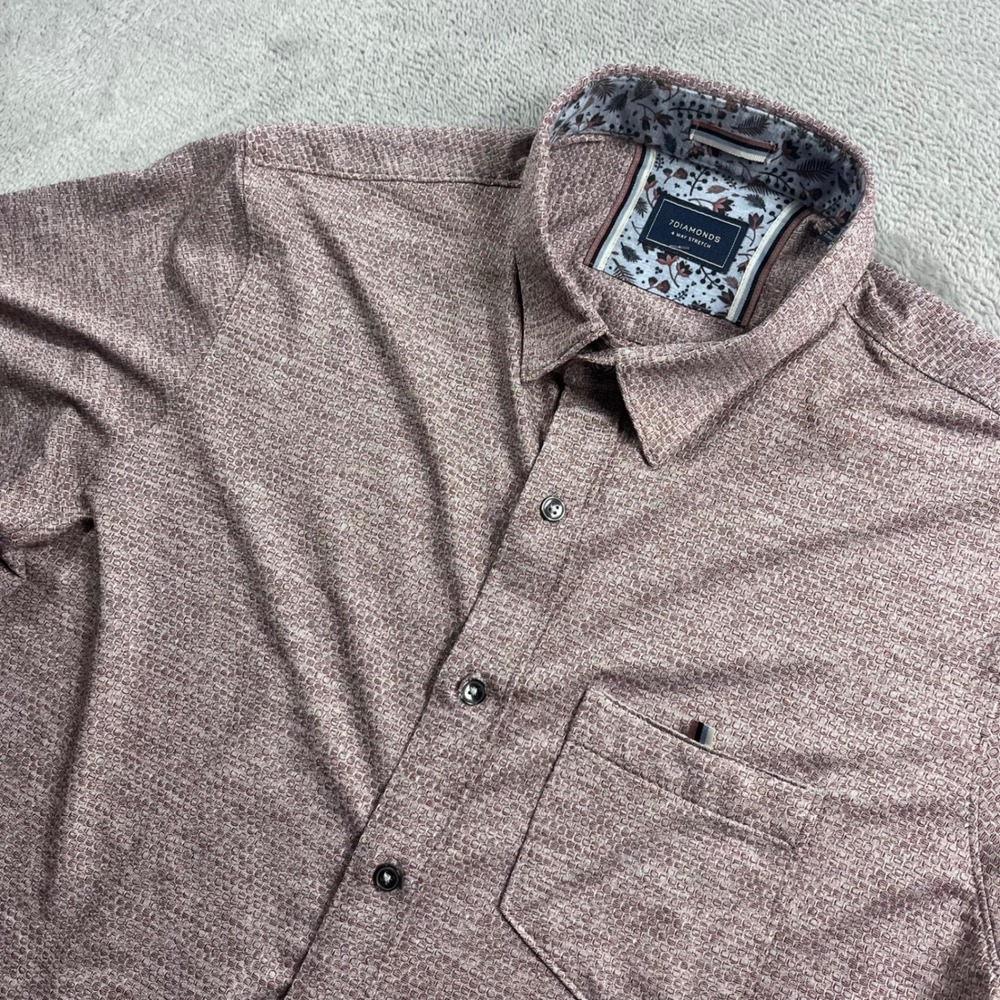7Diamonds Mens Vision of Love Jacquard Stretch Short Sleeve Button Down Shirt M